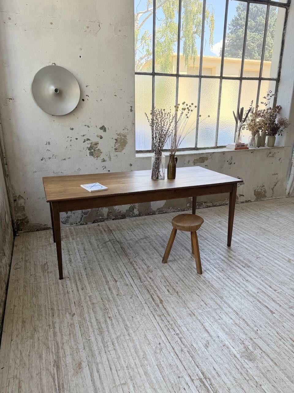 Table de ferme chêne pieds fuseaux 1950