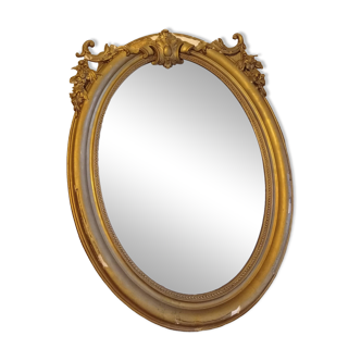 Ancien grand miroir au mercure ovale biseauté