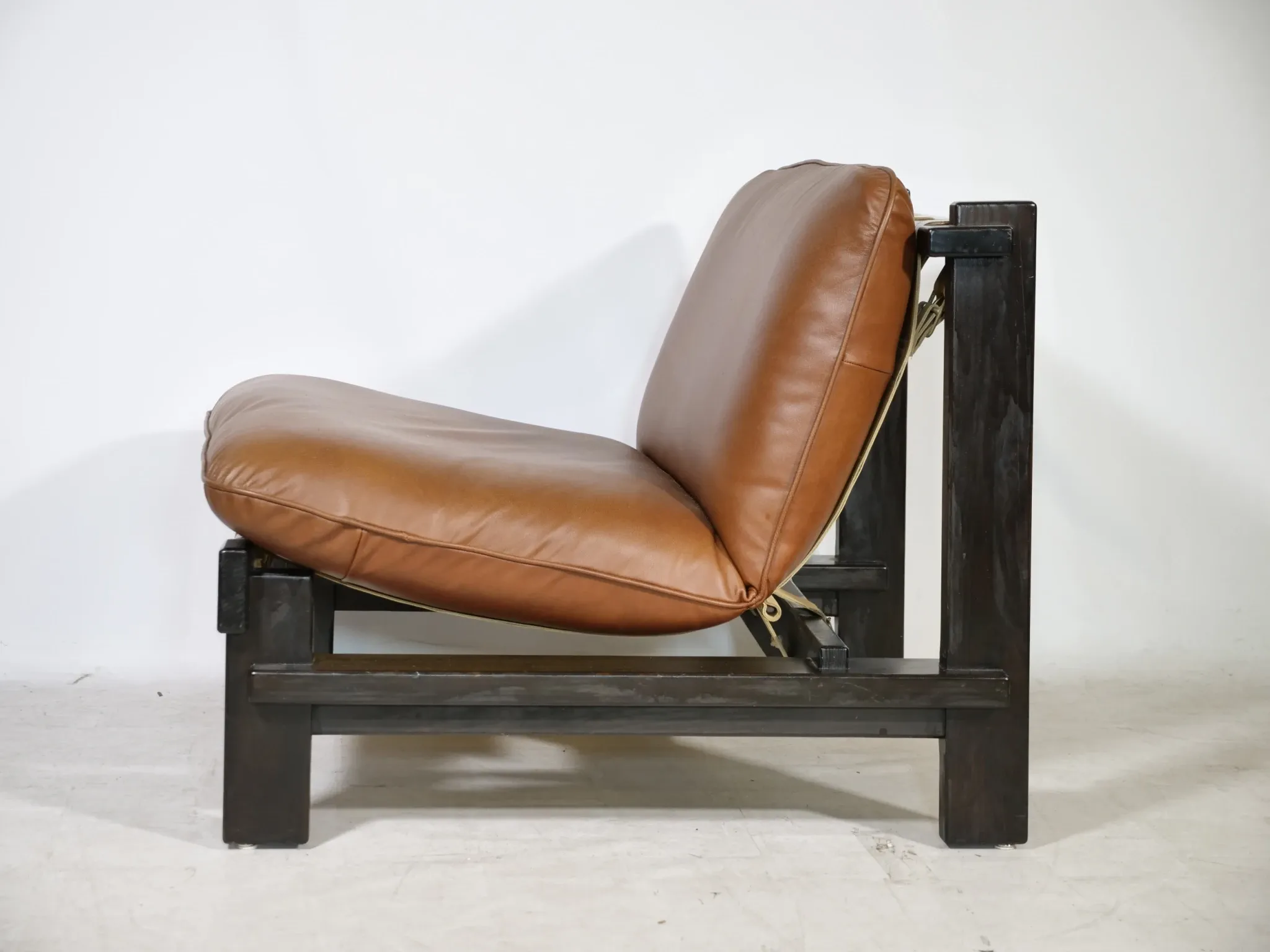 Brutalist Lounge Set in Light Brown Leather & Pine by Carl Straub, Set of 3