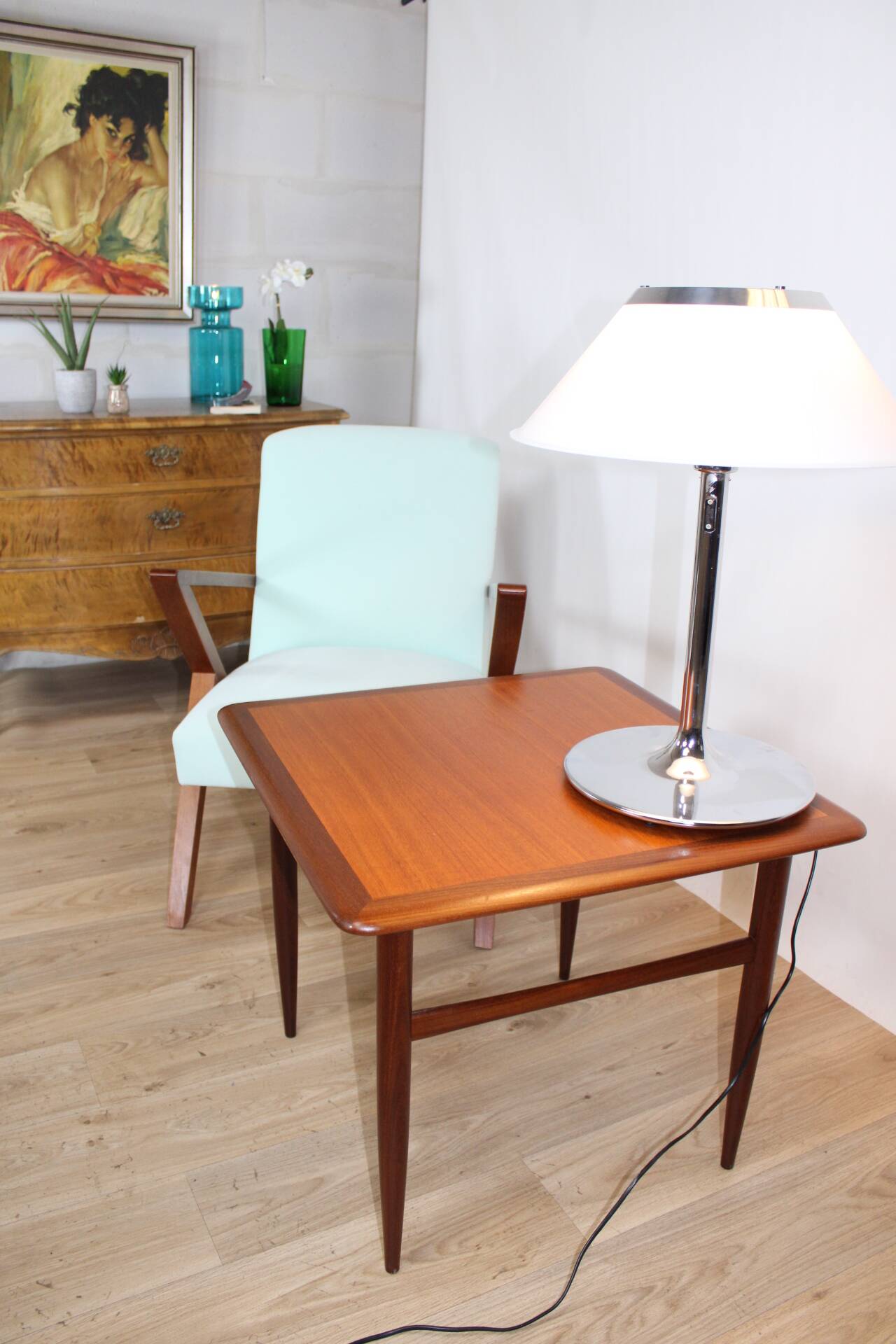 Vintage square teak coffee table 63x63 cm hbm mobler 1970 suede