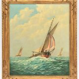 Huile sur toile L. Boulnois, voilier dans la tempête
