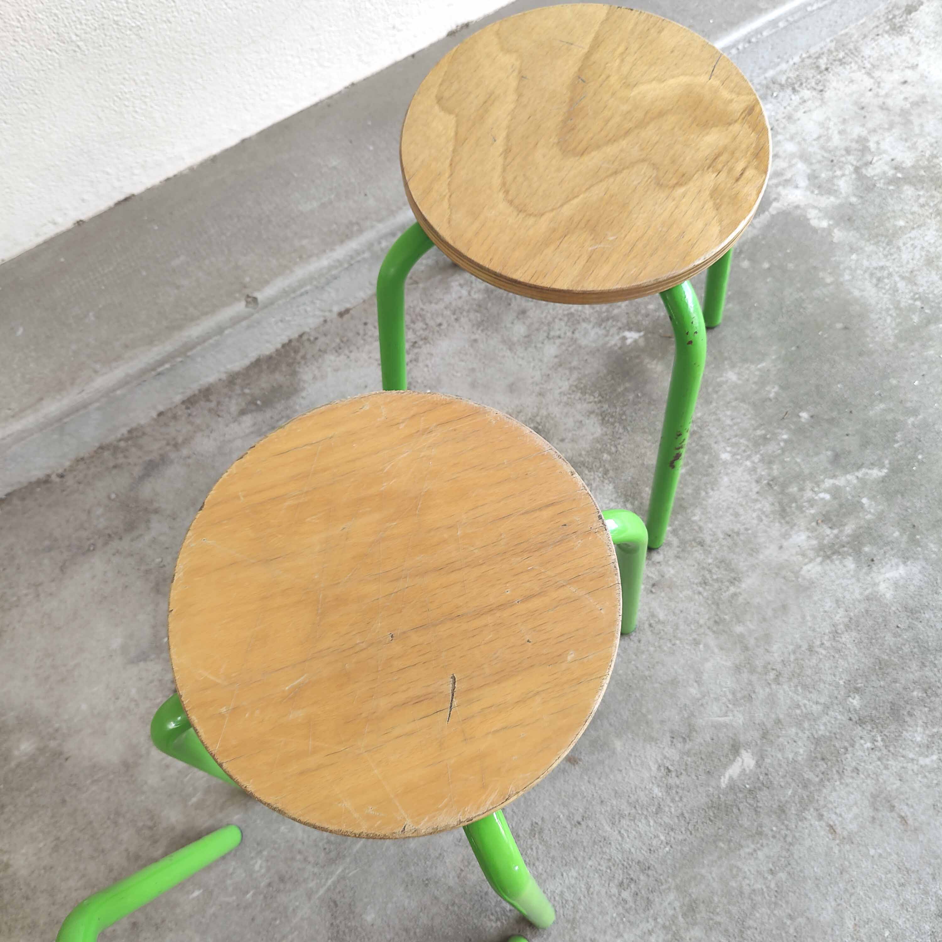 Set of 6 stools vintage metal green and wood