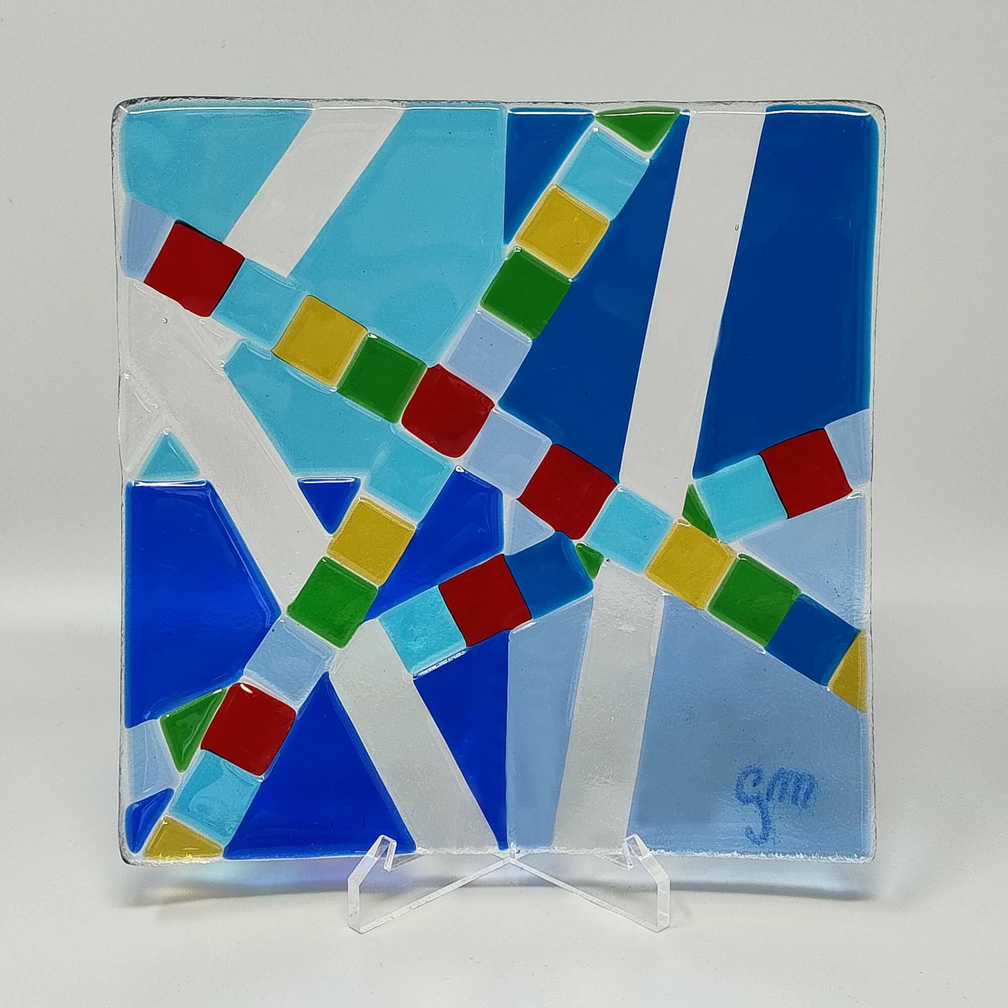1970s id-century modern geometric Murano glass vide-poche by Albatros, signed GM