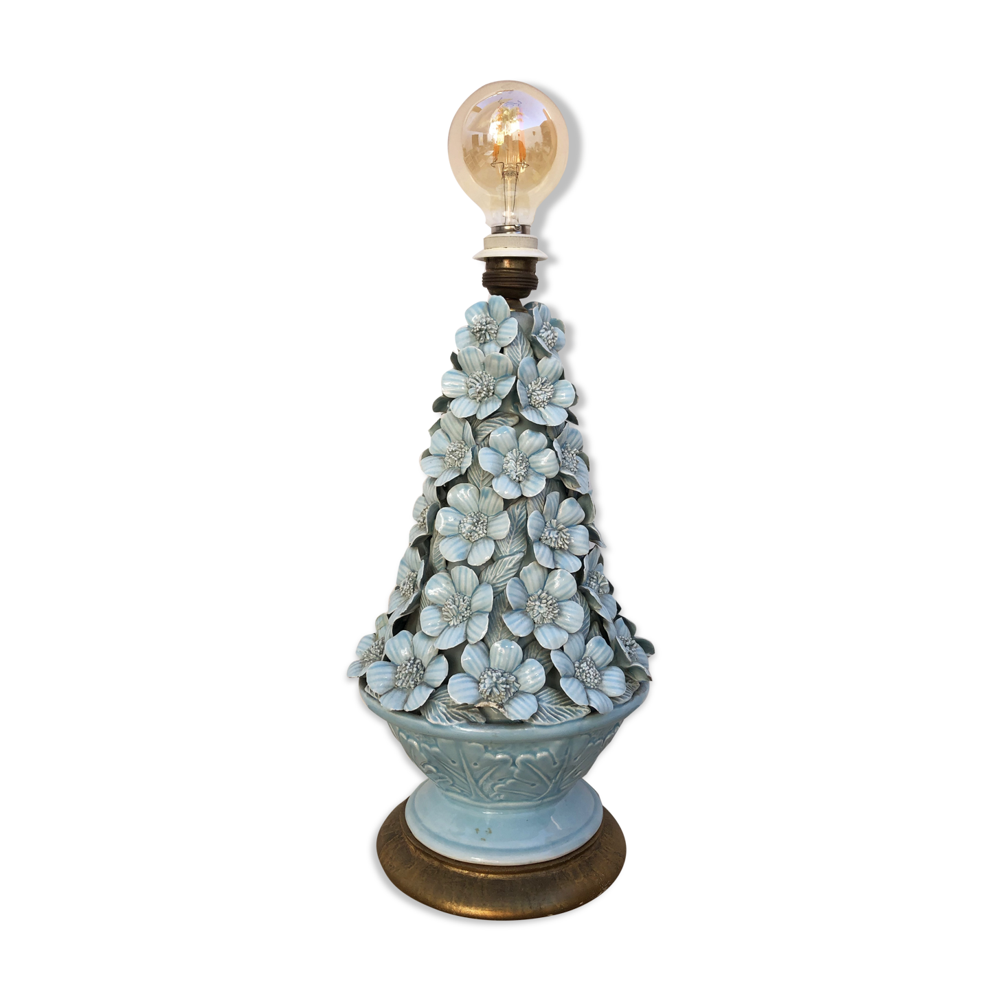 Manises ceramic lamp with blue flowers