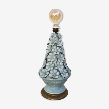 Lampe en céramique de Manises à fleurs bleues