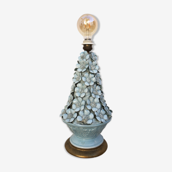 Manises ceramic lamp with blue flowers