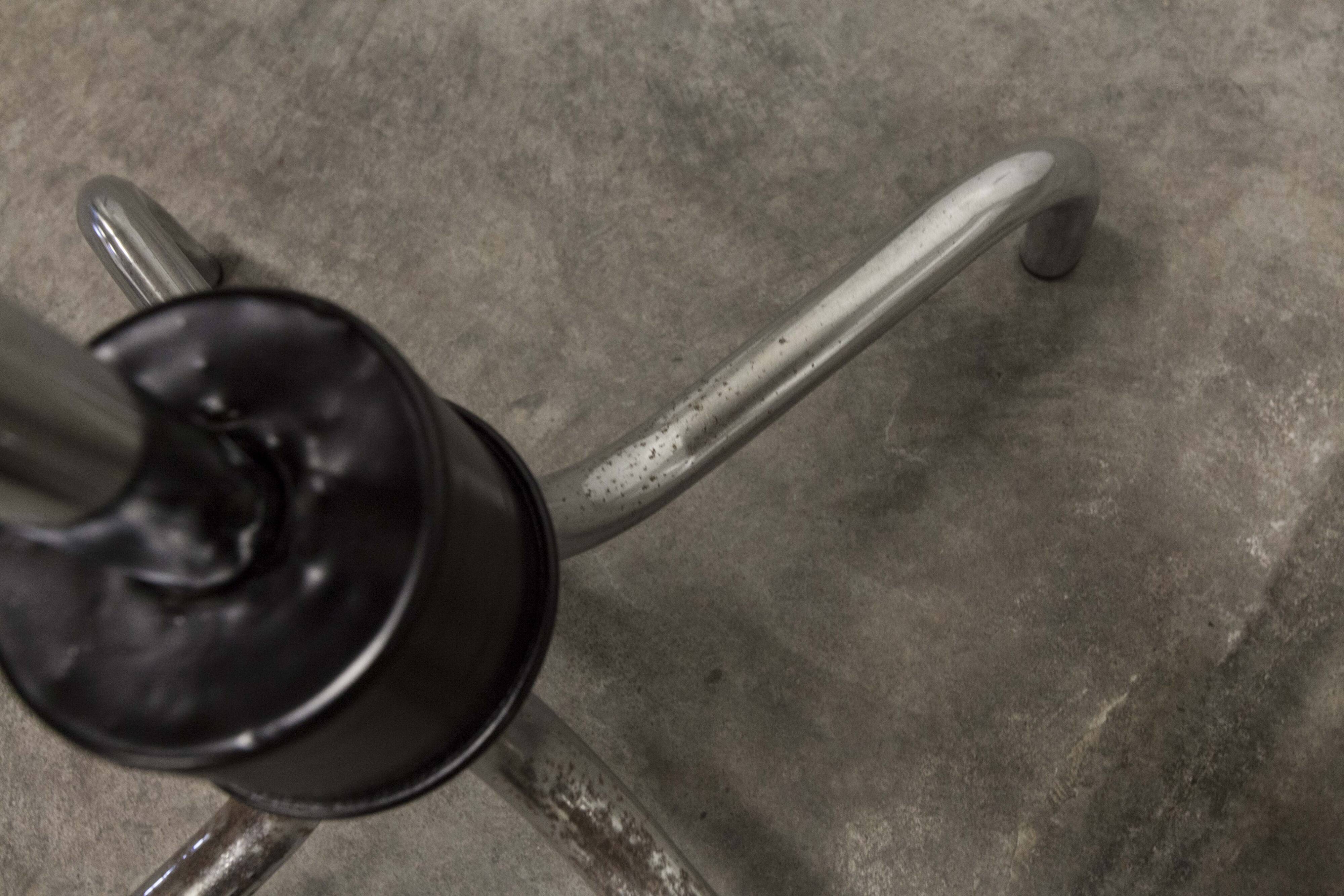 Parrot coat rack 16 hooks industrial in chromed metal and base + black balls 1960