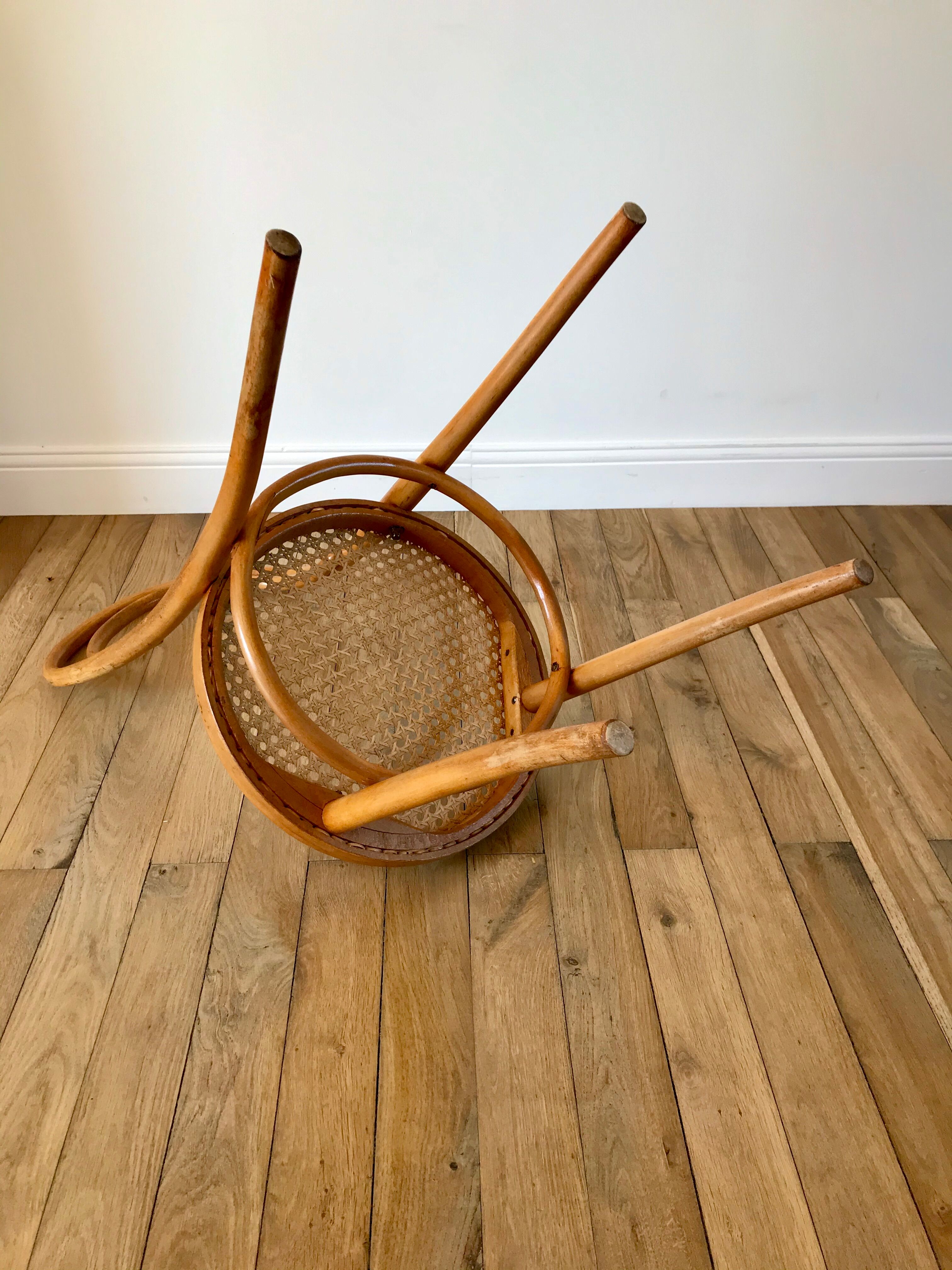 Baumann bistro chair in bent wood and blond wood canning 40s-50s