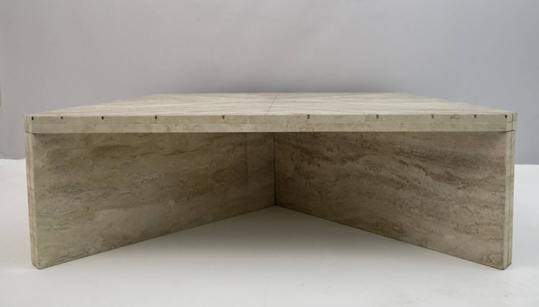 Mid-Century Italian Travertine Coffee Table with Brass Inlays, 70s