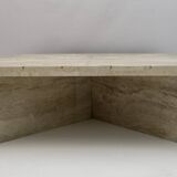 Mid-Century Italian Travertine Coffee Table with Brass Inlays, 70s