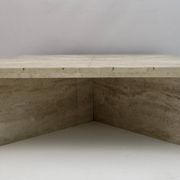 Mid-Century Italian Travertine Coffee Table with Brass Inlays, 70s