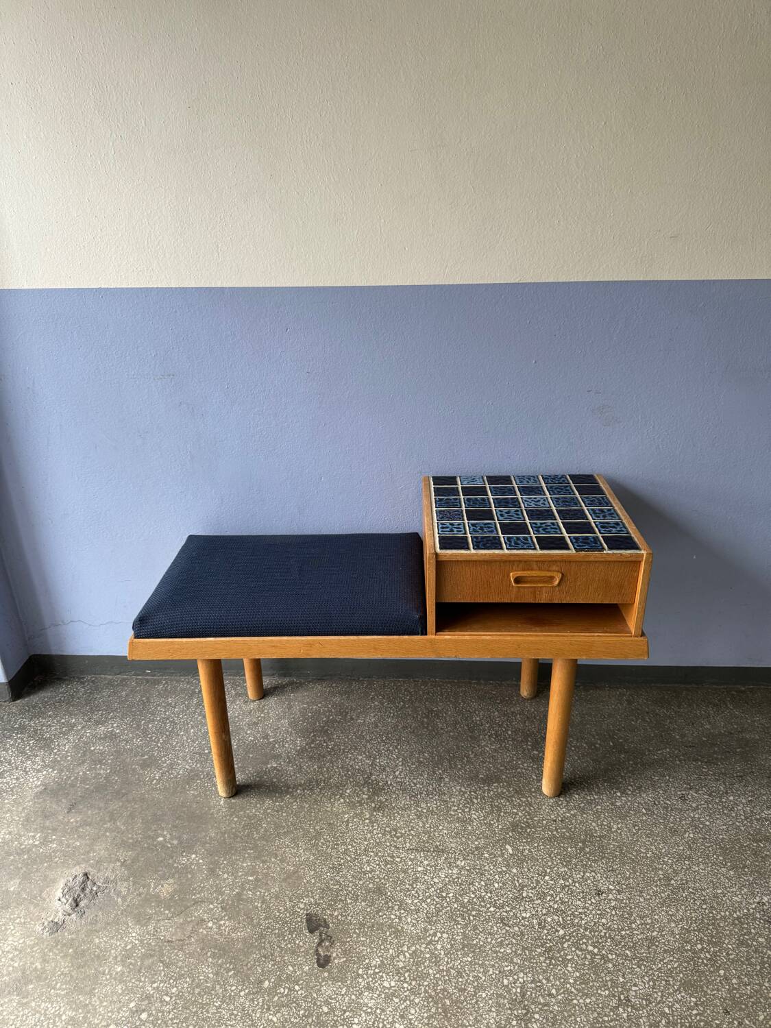 Vintage entryway bench decorated with ceramic tiles, Norway 1960s