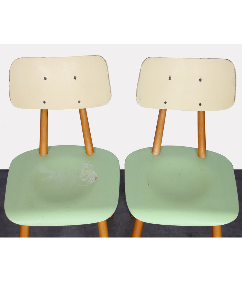 Pair of vintage green chairs, Czech design, 1960