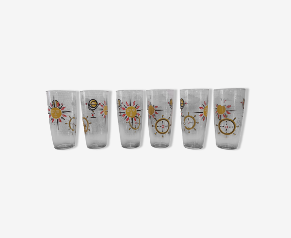 6 anciens verres à orangeade des années 70 vintage de chez st gobain