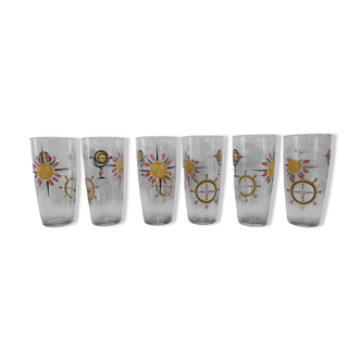 6 old orangeade glasses from the 70s vintage from st gobain