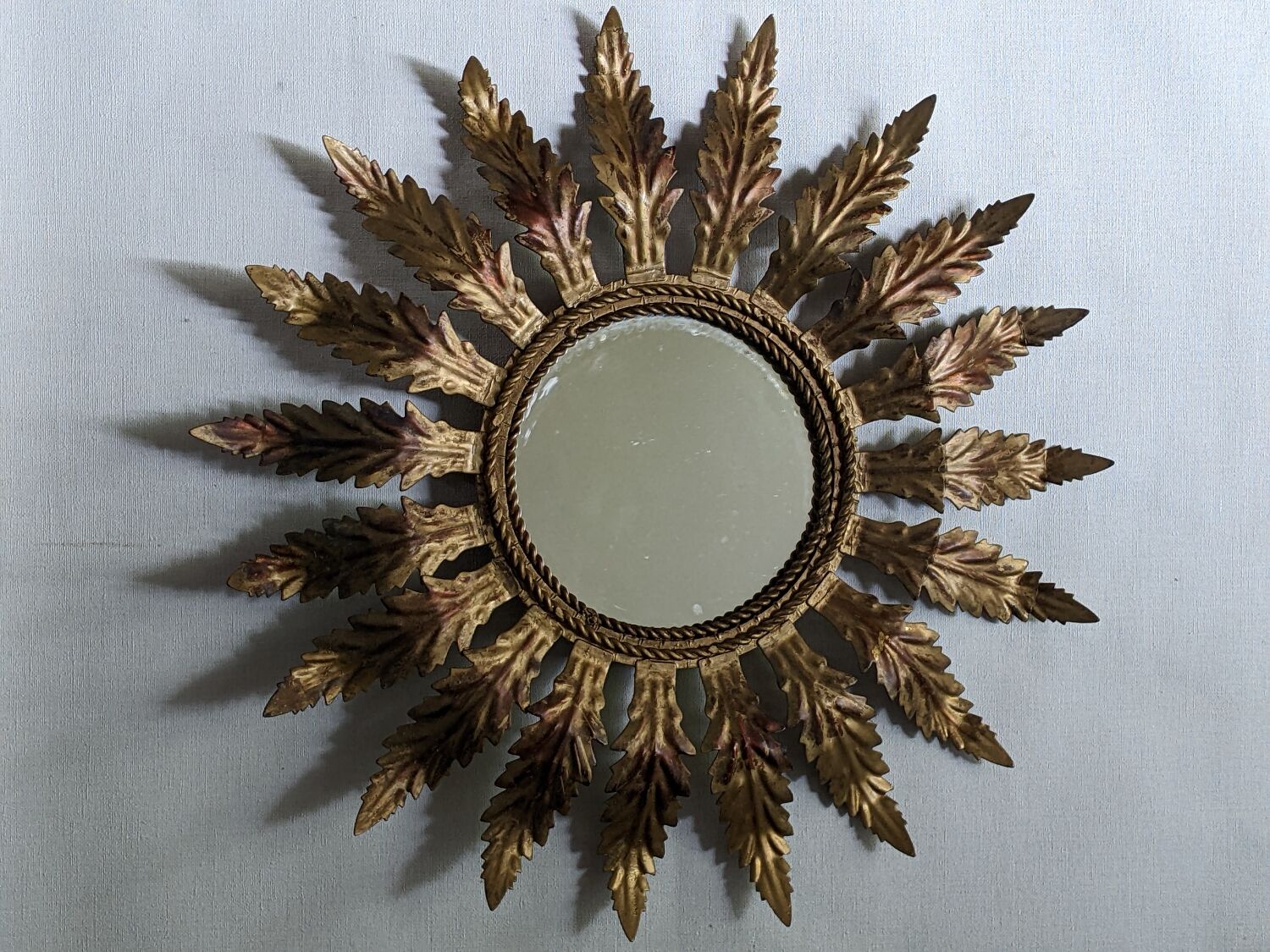 Aged metal sun mirror country decoration