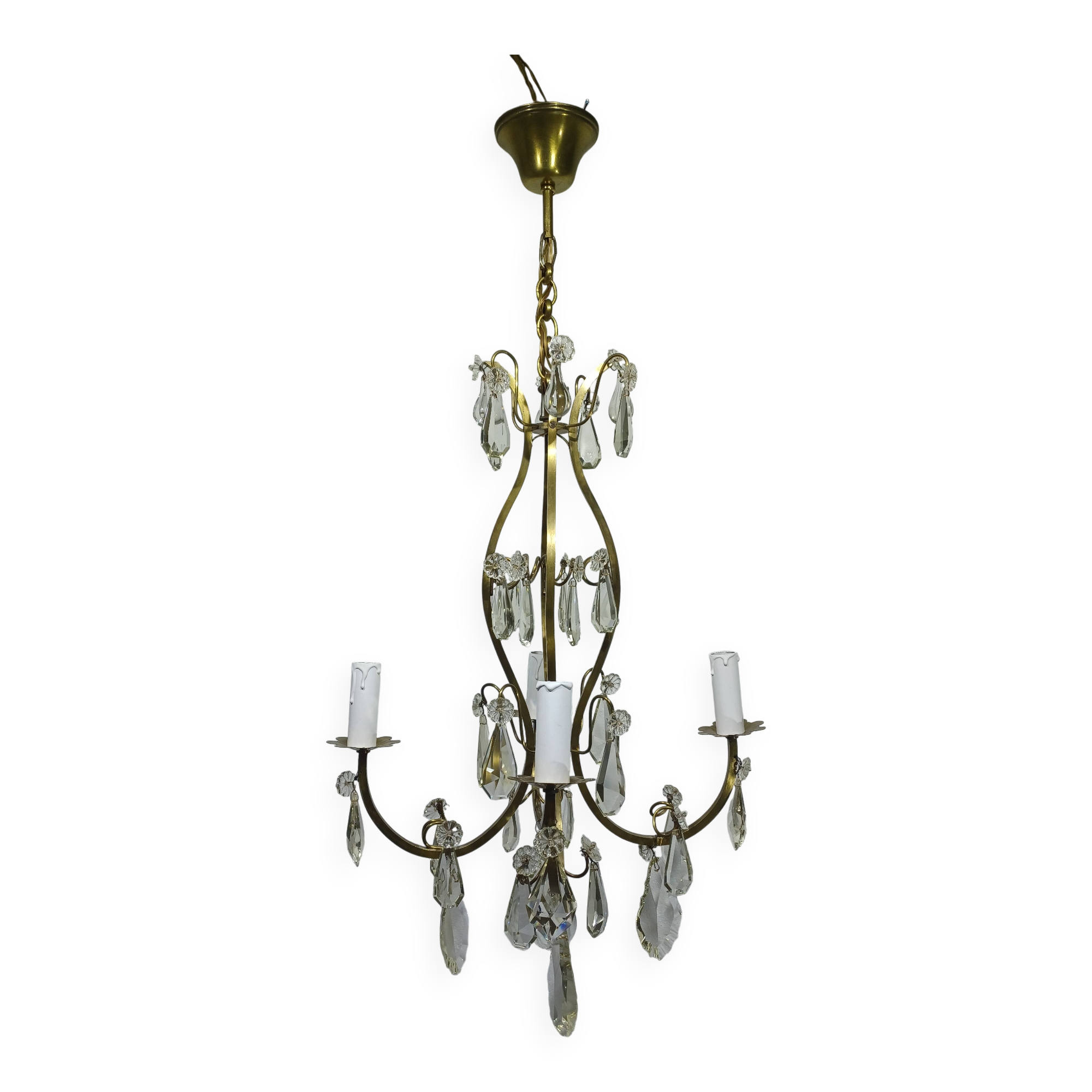 4-light bronze and crystal chandelier