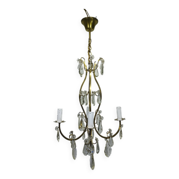 4-light bronze and crystal chandelier