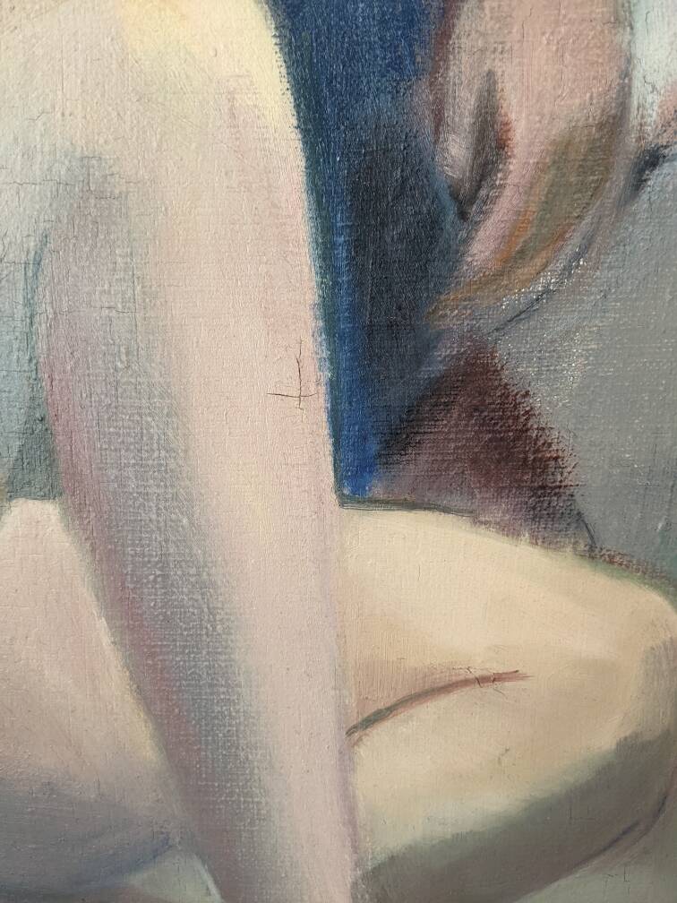 Oil on canvas portrait contemporary painting pastel tones