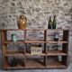 Old workshop shelf in French pine, industrial shoe cabinet, around 1900.