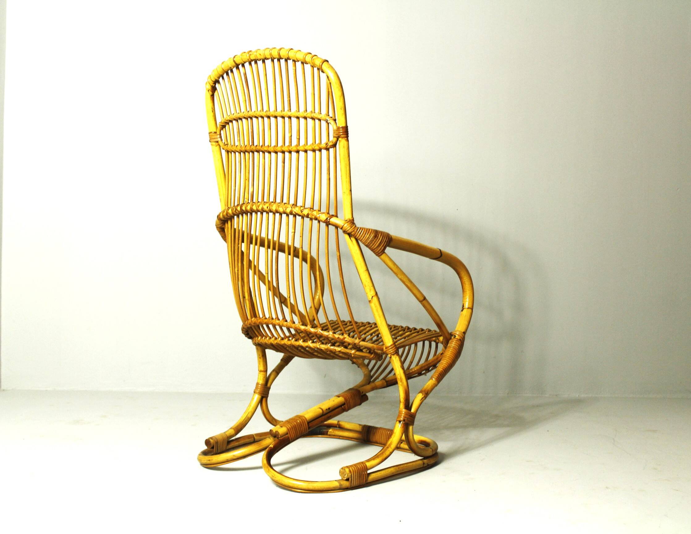 Italian bamboo chairs in the style Tito Agnoli for Bonacina