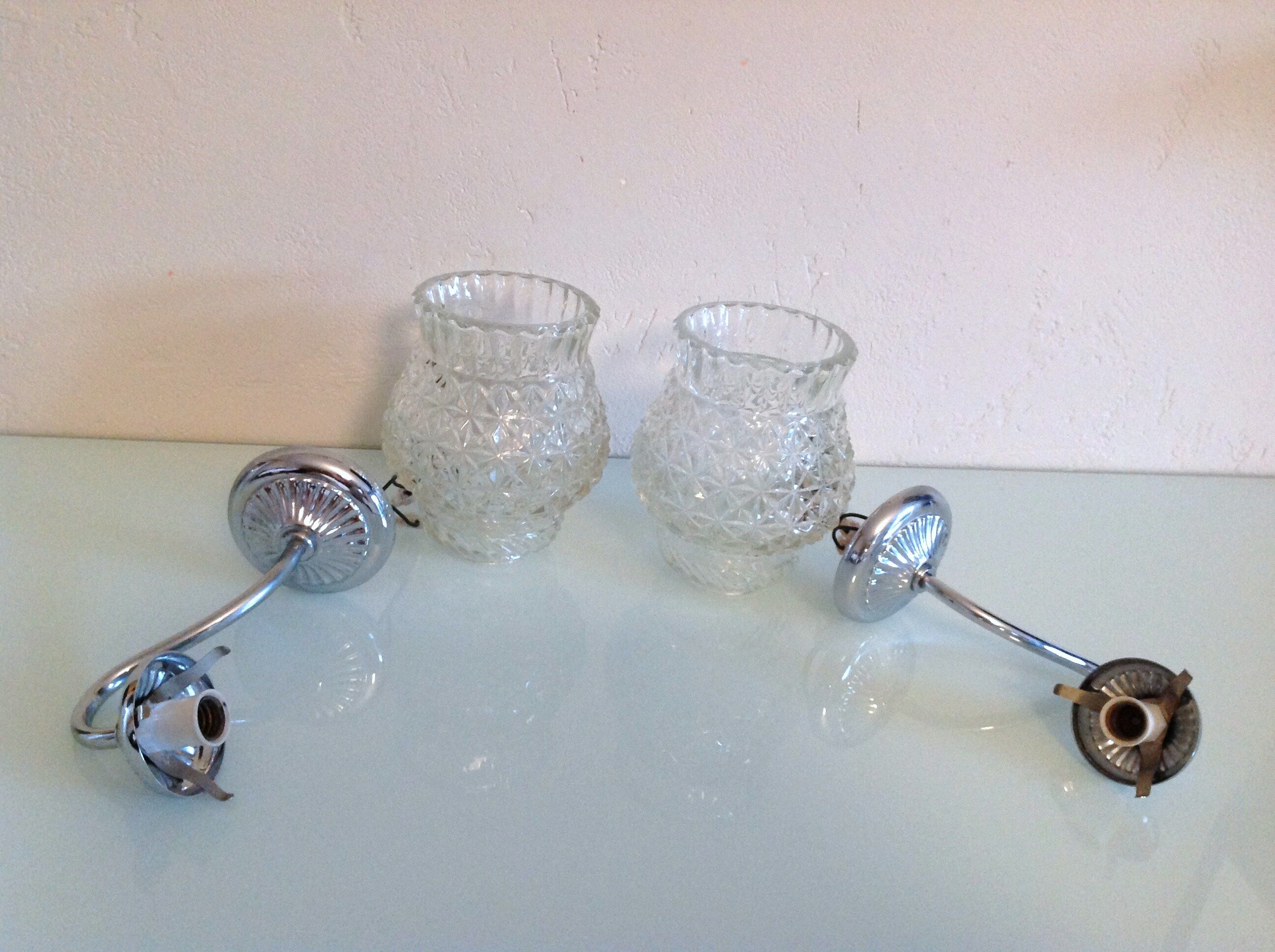 Pair of structured glass and chrome metal, 60s