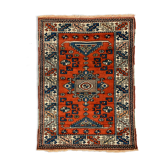 Old Turkish Kazak Rug Oriental 132x95 cm vintage tribal carpet, Red and Blue