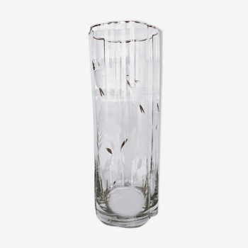 Fluted glass vase engraved on the wheel - 50s