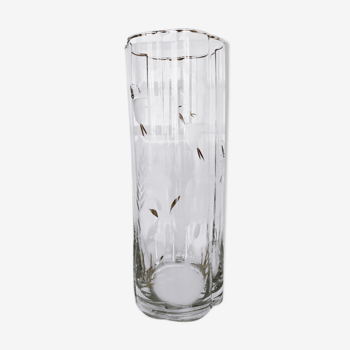 Vase en verre cannelé gravé à la roue - années 50