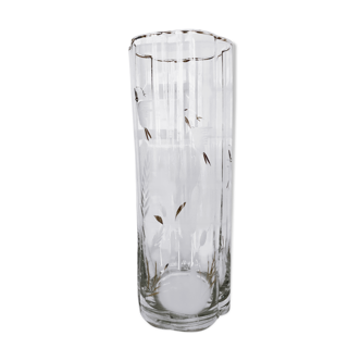 Vase en verre cannelé gravé à la roue - années 50