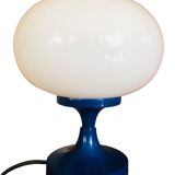 Lampe de table globe aplatie pied bleu metal vintage 80’