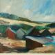 Oil on Swedish canvas "Landscape with Buildings", Valdemar Öberg