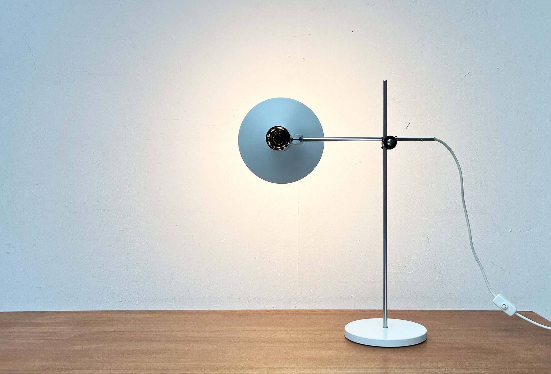 Mid-Century Modern German Minimalist White and Chrome Table Lamp from Kaiser Leuchten, 1960s