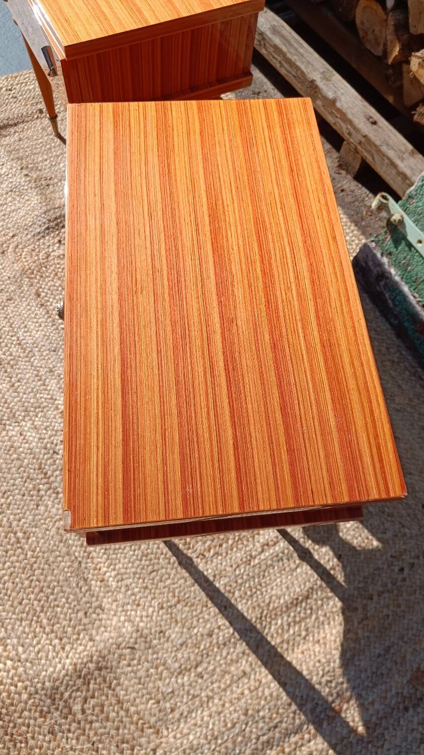 Pair of cherry wood marquetry bedside tables