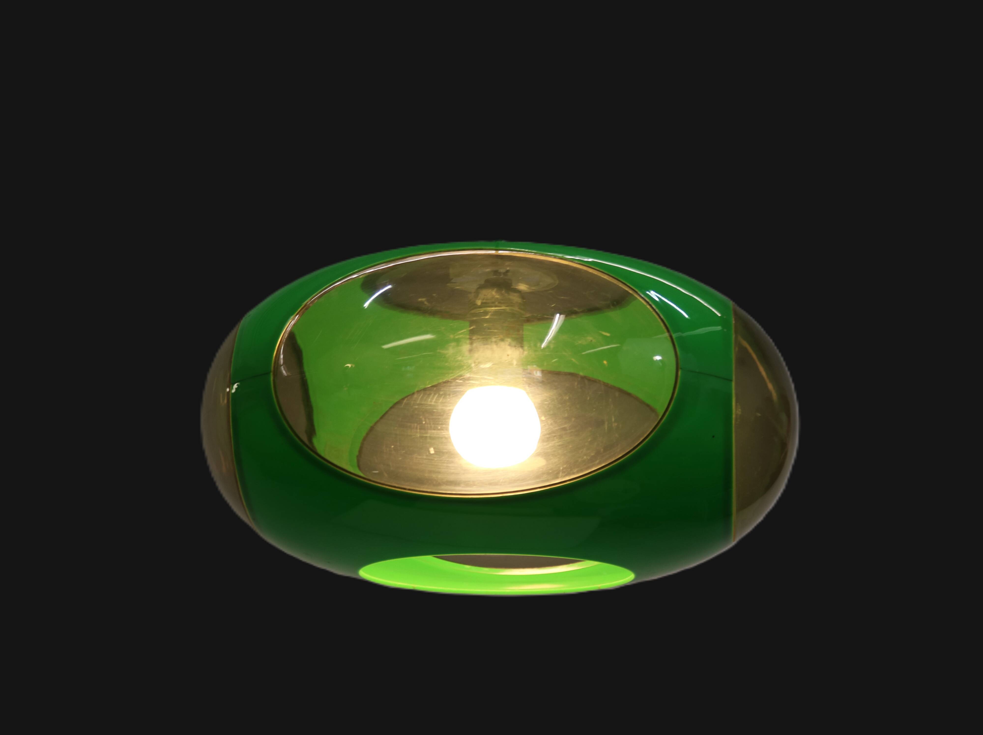 Massive Belgium Space Age UFO Lamp, Green Mid-Century Modern Lighting