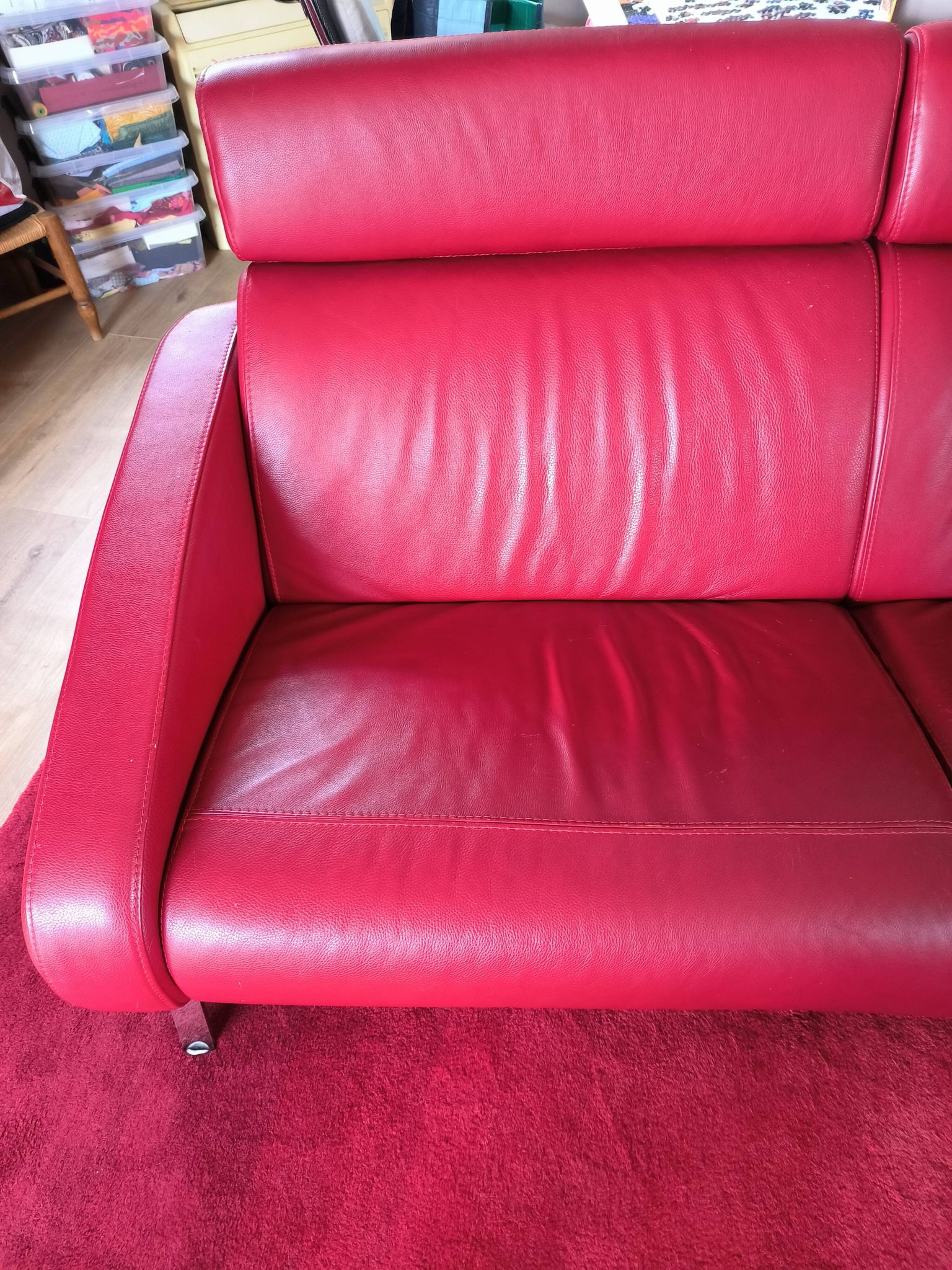 2-seater sofa & pouffe, Steiner Faubourg red leather
