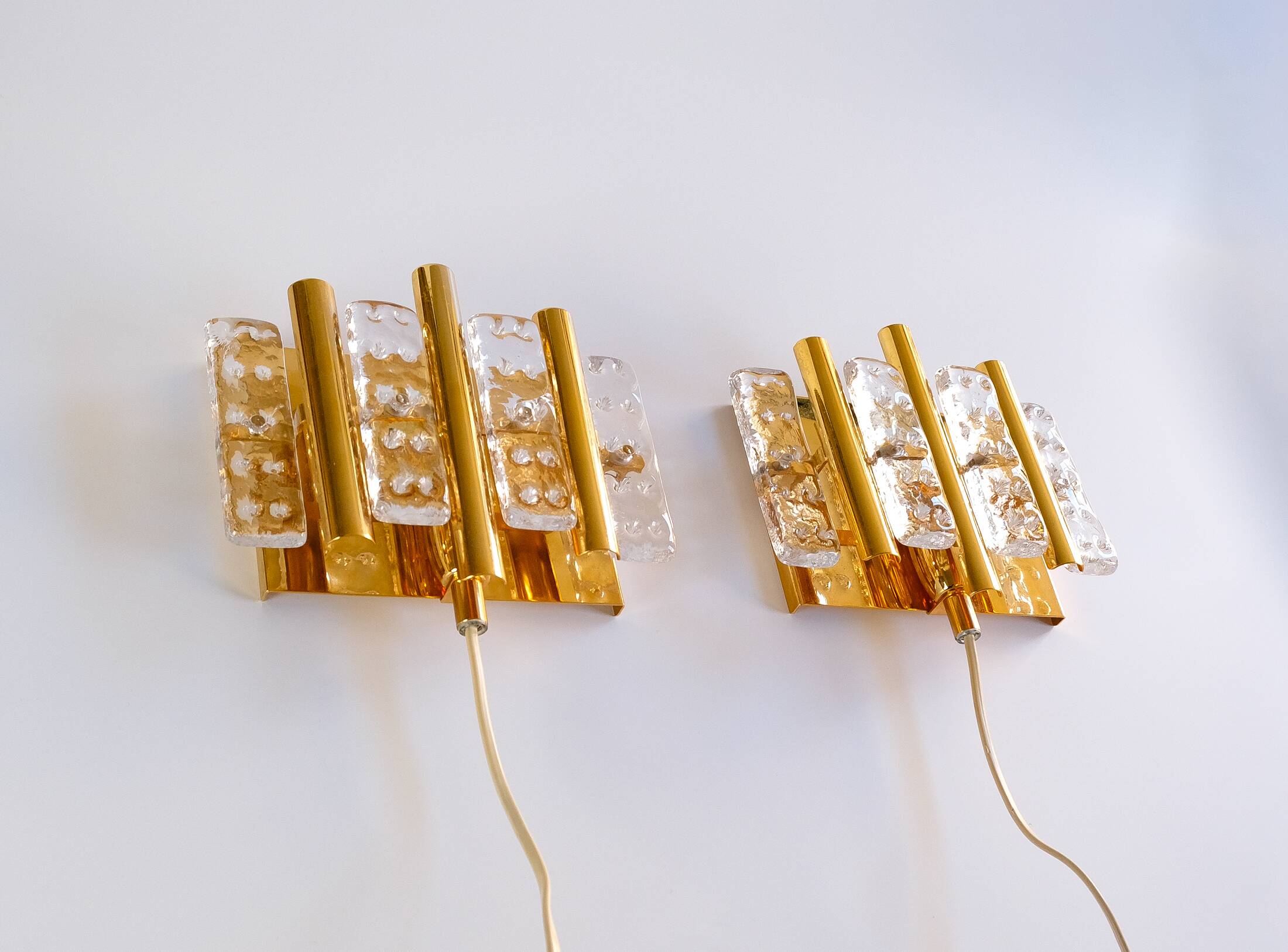 Paire d'appliques murales Carl Fagerlund du milieu du siècle pour Orrefors, Suède, vers 1960