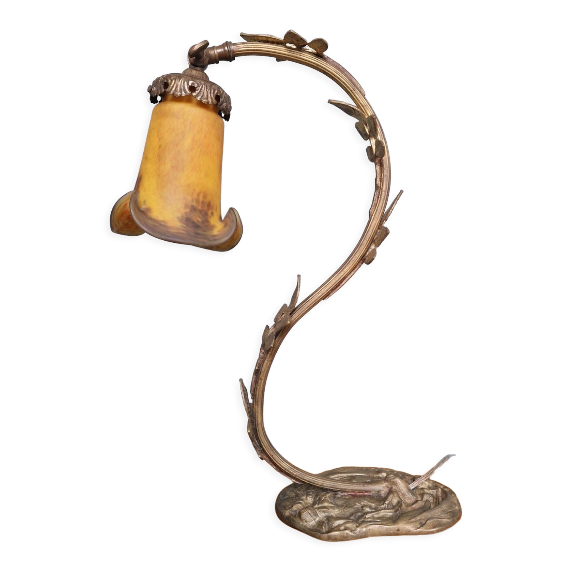 Art Nouveau lamp in bronze with a tulip signed LN (Lunéville)