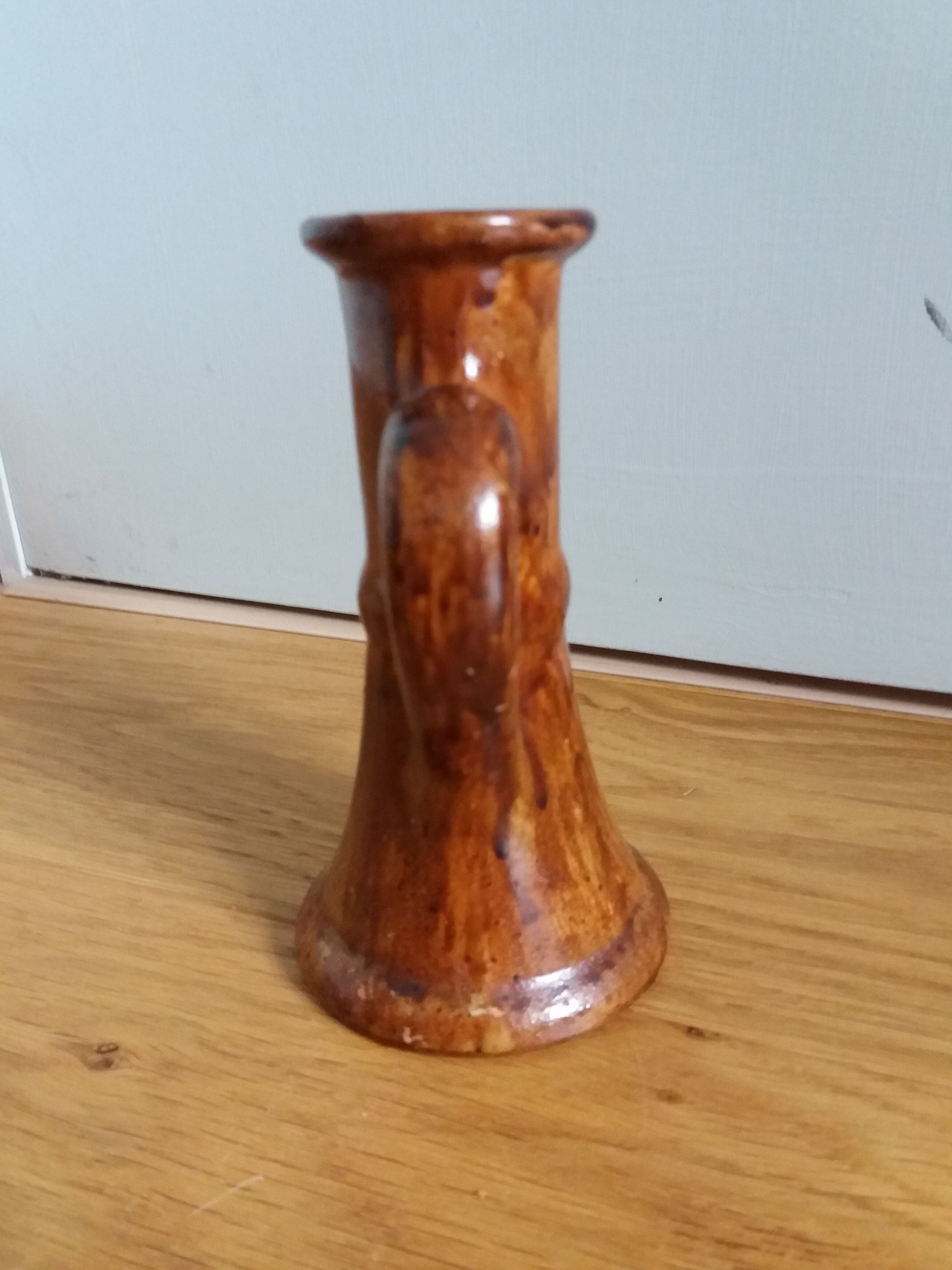 Candle holder glazed stoneware chocolate
