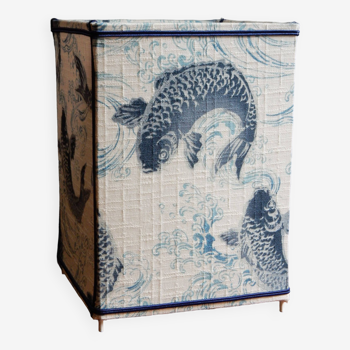 Lampe lanterne en tissu japonais vintage motif carpe koï