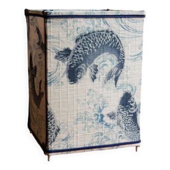 Lampe lanterne en tissu japonais vintage motif carpe koï