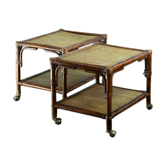 Pairs of rattan and wicker coffee tables