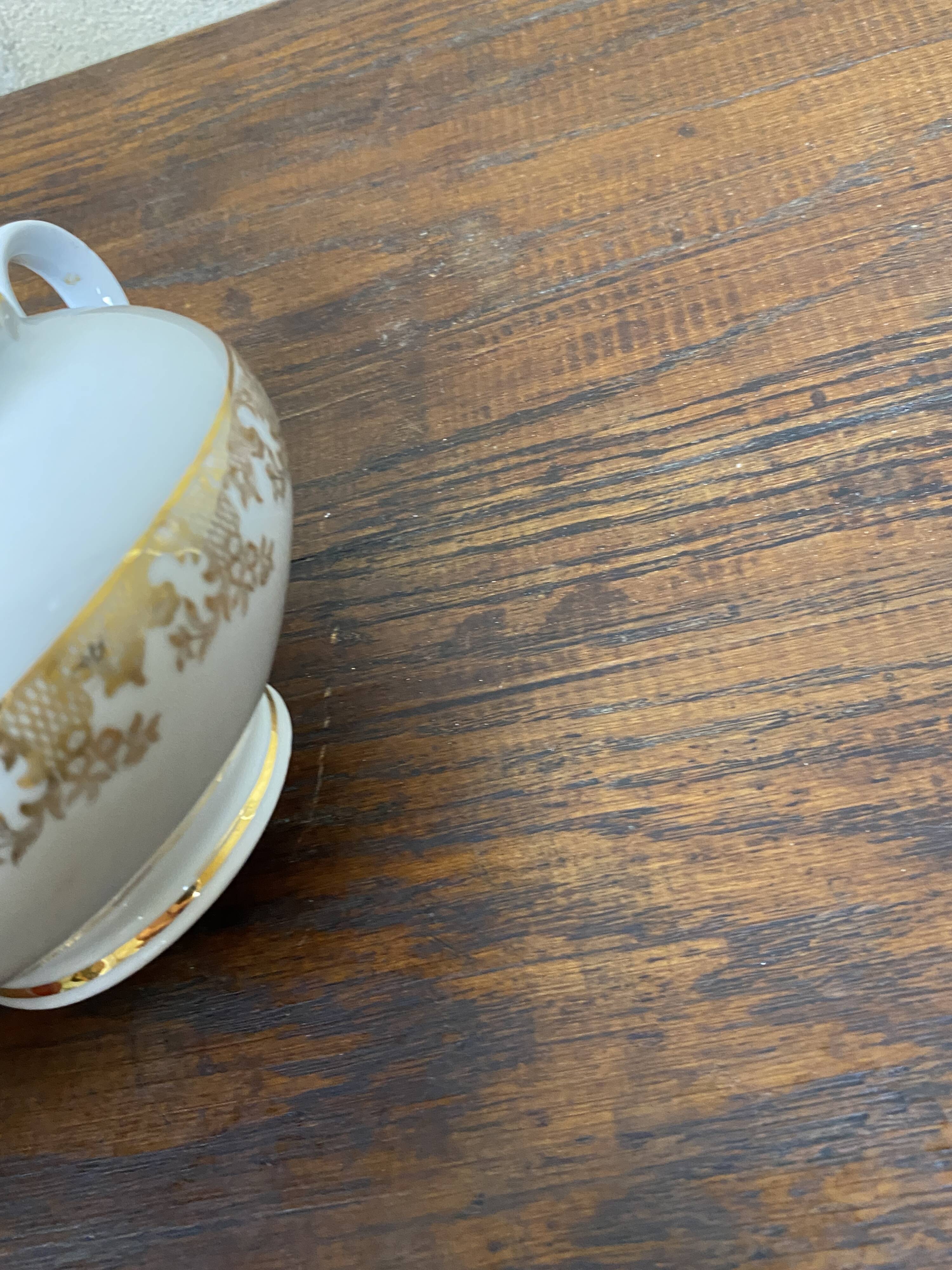 ADP France white and gold porcelain sugar bowl