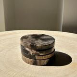 Set of 4 fossilized wooden coasters