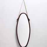 Miroir mural ovale avec cadre en hêtre noirci et corde en nylon, Italie