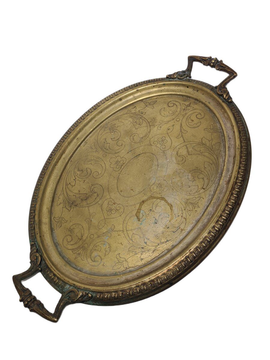 Antique Polish oval guilloché tray from Jarra, 1890s