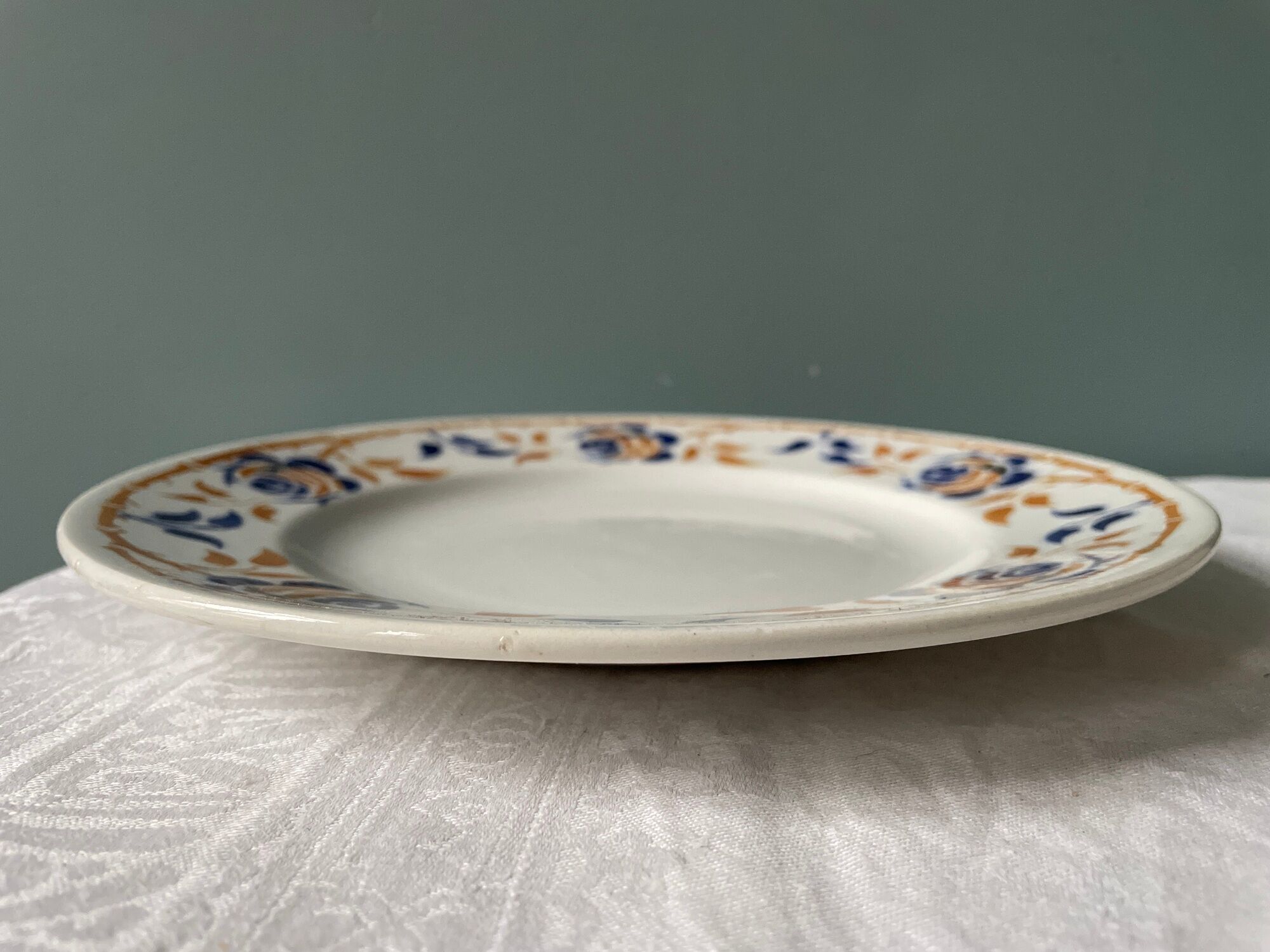 Set of 9 flat earthenware plates Terre de Fer Moulin des Loups, model "Dijon"