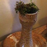 Vintage speckled rust round stoneware candlestick