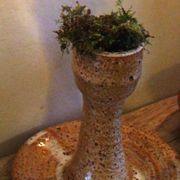 Bougeoir en grès recueil rond roux moucheté vintage