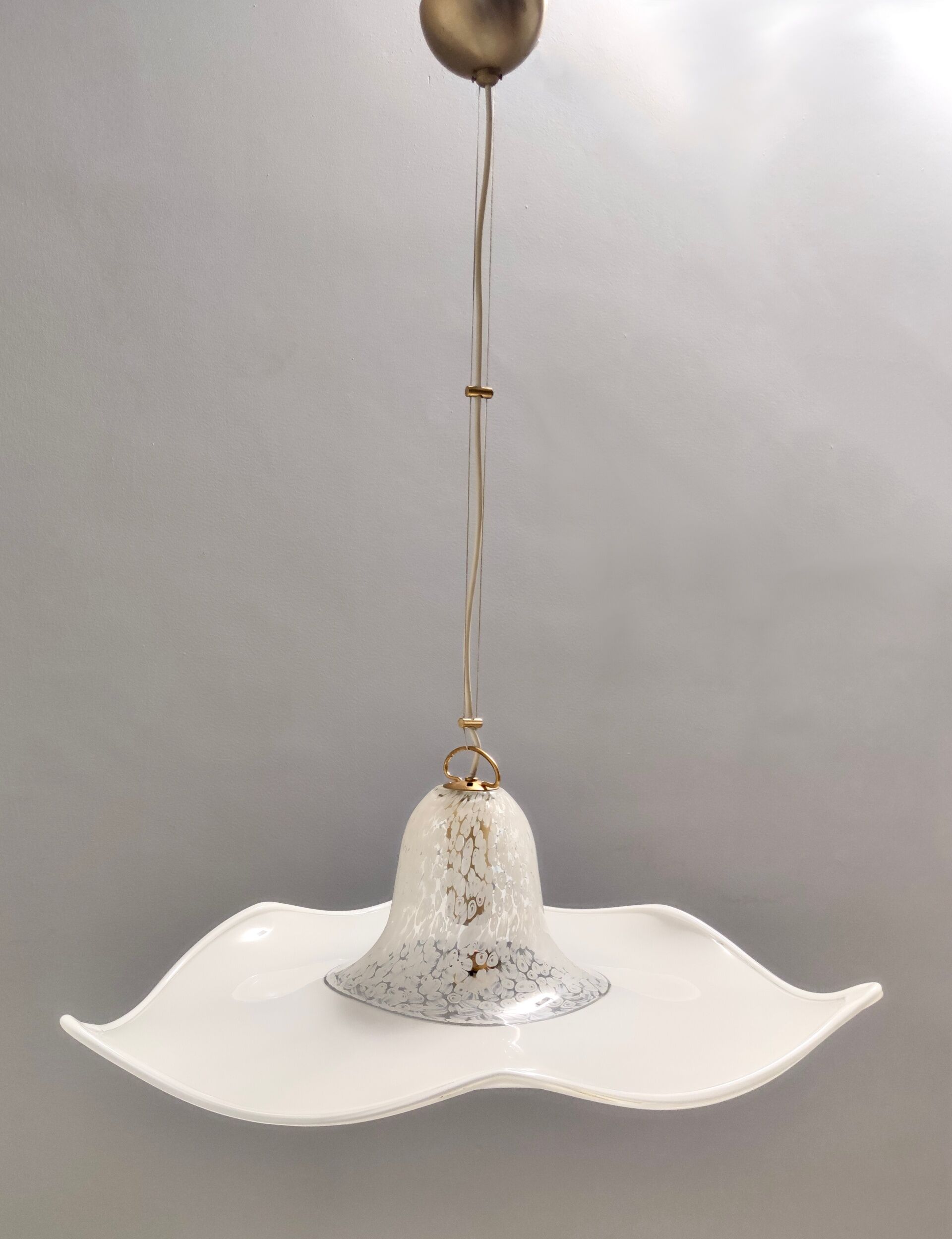 Postmodern White Murano Glass Pendant Marked La Murrina, Italy 1980s